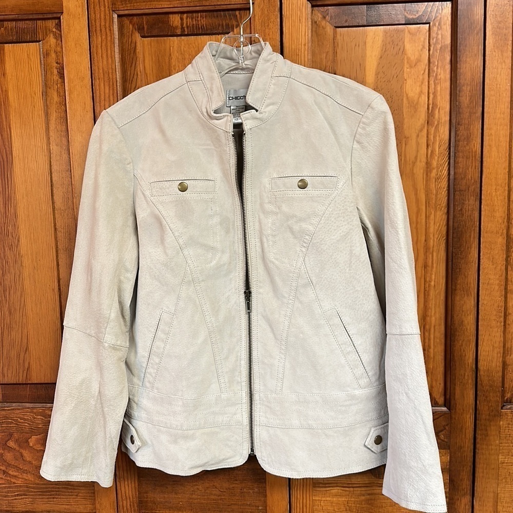 Chicos Suede Leather Birch Utility Biker Moto Jacket Chicos 1/Size 8